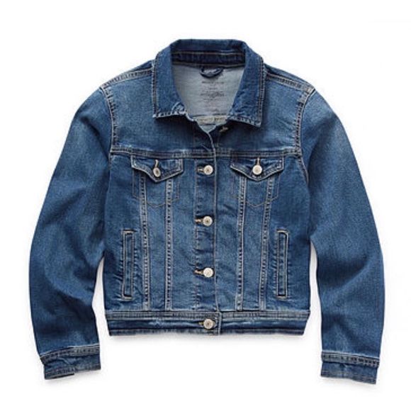 Arizona Jean Company Girls Button Closure Crop Denim Jean Jacket Size L 10/12 - Picture 1 of 12